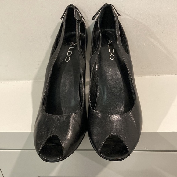 ALDO Leather Black Peep Toe Heels 37 - Picture 5 of 15